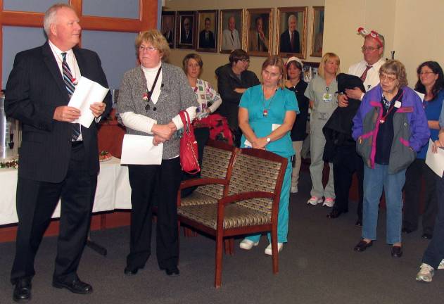 Senior Vice President and Administrator for St. Anthony Community Hospital Jeff Reilly welcomes staff and guests.