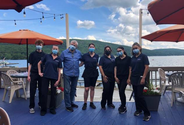 Staff at The Breezy masked up for outdoor dining.