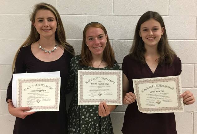 Photo provided by Peter Lyons Hall Pictured from left to right, the 2017 Black Dirt Scholarship winner are Shannon Applequist, Jennifer Prial and Vivian Hall.