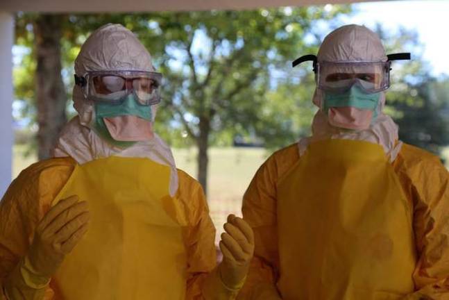 CDC developed a training course for U.S. healthcare workers deploying to work in an Ebola treatment unit in West Africa. (CDC Photo: Nahid Bhadelia)