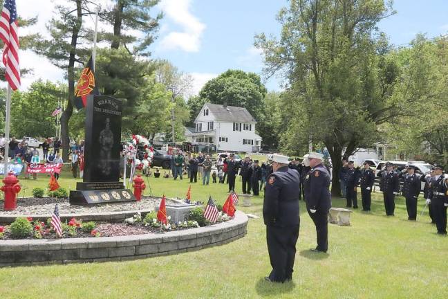 Asst. Chiefs Michael Contaxis and Andrew Lemin placed a wreath at the Firemen’s Monument