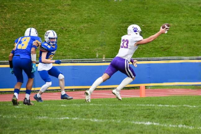 Warwick senior running back Johnny Accardo (#33) runs in the touchdown at Washingtonville to give the Wildcats a 19-16 lead late in the fourth quarter.