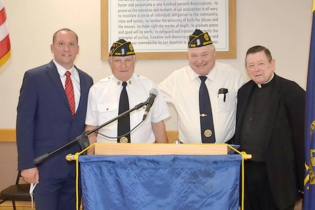 From left, Greenwood Lake Mayor Jesse Dwyer, Legion Cdr. Tom Mulcahy, Sgt. at Arms Rich McKenna, and Chaplain Father Robert Sweeney.