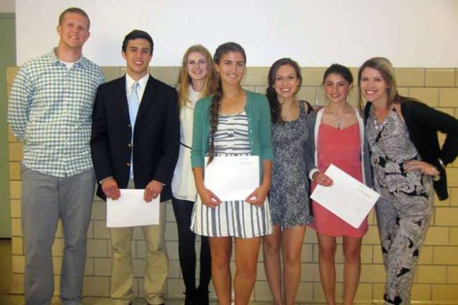 Provided photo Pictured with WVTA scholarship committee co-chairperson Kelli Sciarra (far right) are the scholarship recipients: Dermot Egan, Kyle Sarbak, Julia O'Brien, Abigail Bodeker, Jordan Mattingly and Casey Magee.