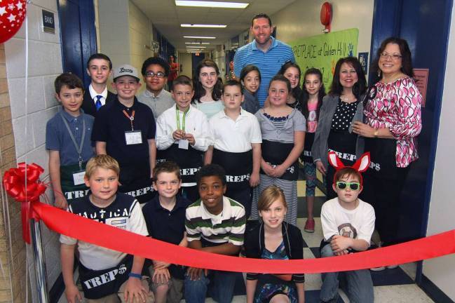 Photo provided by Alison Orlando Golden Hill Elementary School in Florida hosted TREP$ Marketplace on May 2, featuring merchandise created and displayed by students. Pictured here with the young entrepreneurs are Golden Hill Elementary Principal Andy Cameron and teachers Sandra Correa and Noreen Meehan.
