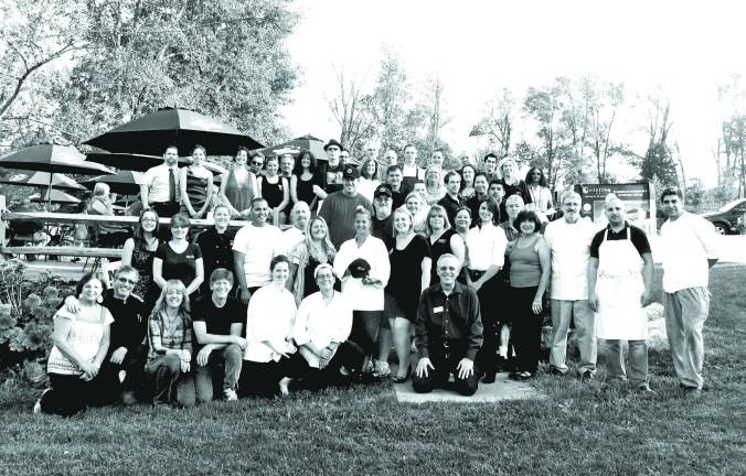 Michael Johndrow, executive director of the Warwick Valley Chamber of Commerce (front and center) joined the chefs, restaurant owners and other participants for a group photo before last year's &quot;Taste of Warwick.&quot;
