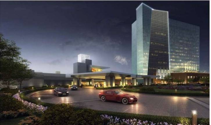 The New York State Gaming Commission's Facility Location Board announced Wednesday that the site of the former Concord Hotel in the Town of Thompson in Sullivan County will be home to the region's first casino. This is a rendering by JCJ Architecture for Montreign Resort Casino, whose &quot;preferred scenario&quot; is an 18-story hotel, 86,300 square feet casino with 61 gaming tables, 2,150 slot machines, 391 hotel rooms and a water park and a revamped golf course. Approximately 1,209 full-time jobs are projected.