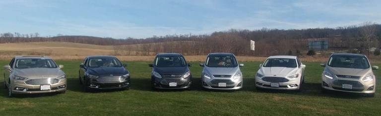 Photo provided by Leo Kaytes Ford Leo Kaytes Ford has become a participating dealer for the State of New York - Charge NY Drive Clean Rebate. The rebate is for any New York resident or business who purchases or leases a new eligible vehicle like a Fusion Energi or a CMax Energi. Pictured from left to right are models of 2017 Ford Fusion, Fusion, CMax, CMax, Fusion and CMax.