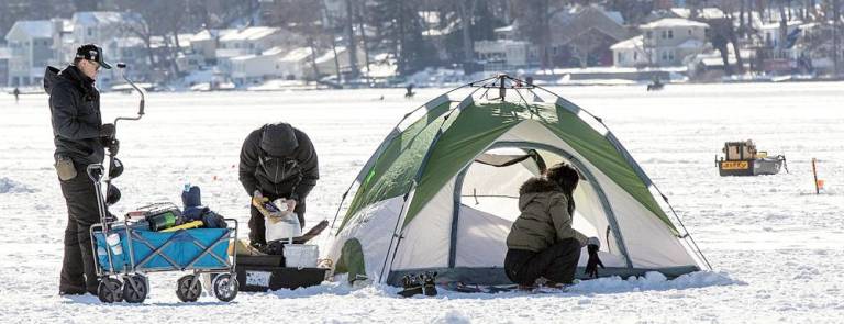 Greenwood Lake. Celebrating winter and the cold on the lake