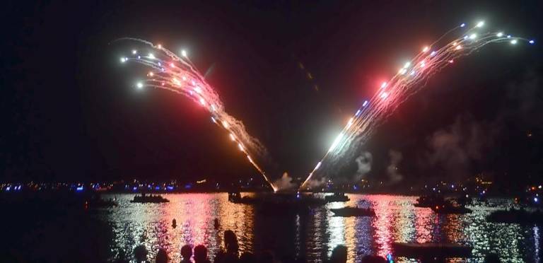 Sunday’s fireworks display at the Thomas P. Morahan Waterfront Park drew the largest turnout in the event’s history.
