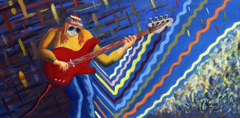 This is Judi Silvano's painting of bassist Jaco Pastorius.