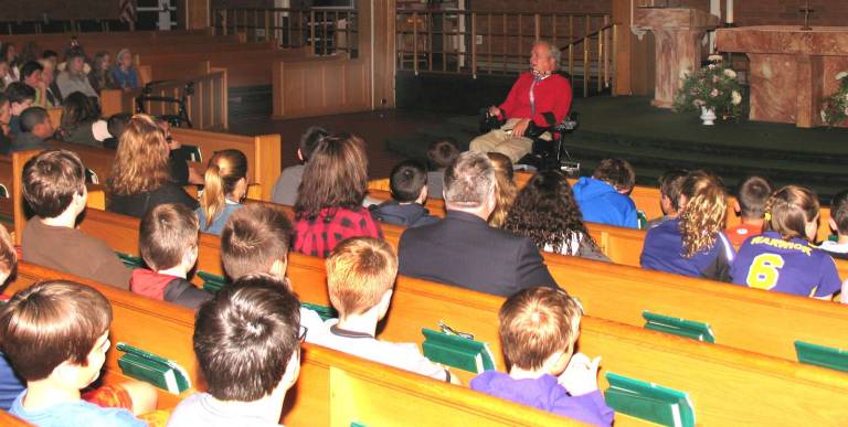 File photo by Roger Gavan On Oct. 14, 2015, New York City Detective Steven McDonald, who passed away on Jan. 10, told his riveting and inspirational story to an audience of more than 700 St. Stephen's parishioners, including Confirmation candidates and their parents.