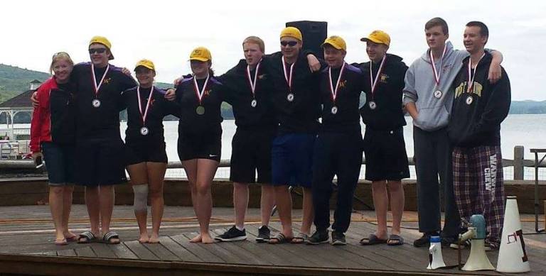 Pictured from left to right are: Coach Kate Cody, Will Muller, Annie Demotroules, Seana Morgan, Cole Osborne, William Duma, Andrew Aeberli, Jacob Gaydos, Brian Bower and Kyle Bower.
