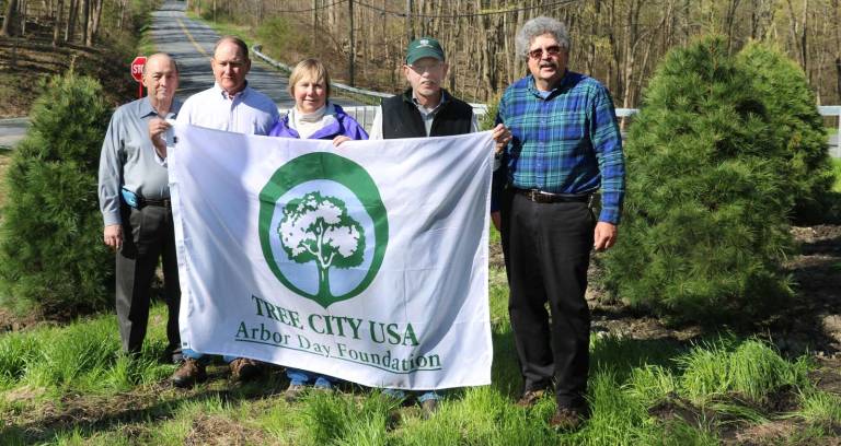 Photo by Roger Gavan From left, Town of Warwick Councilman Floyd DeAngelo, Park Superintendent Bill Roe, Tree Commission Chairperson Karen Emmerich, Supervisor Michael Sweeton and Councilman Russ Kowal.
