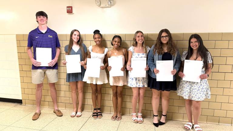 The Warwick Valley Teachers’ Association scholarship recipients (pictured left to right): Matthew Tully - Heidi Villegas WVTA Memorial Scholarship, Erin Kelly, Janiya Chatman, Amiya Chatman, Addison O’Donnell - Sandy Shanbaum WVTA Memorial Scholarship, Alexa Milazzo - Alexander N. Smith WVTA Memorial Scholarship, and Arianna Weinberg.