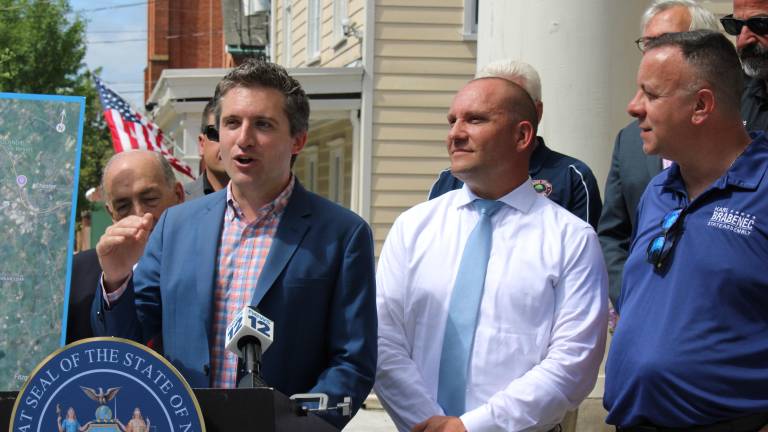 State Sen. James Skoufis with local town and village leaders to announce the start of a project to modernize State Routes 17A and 94.