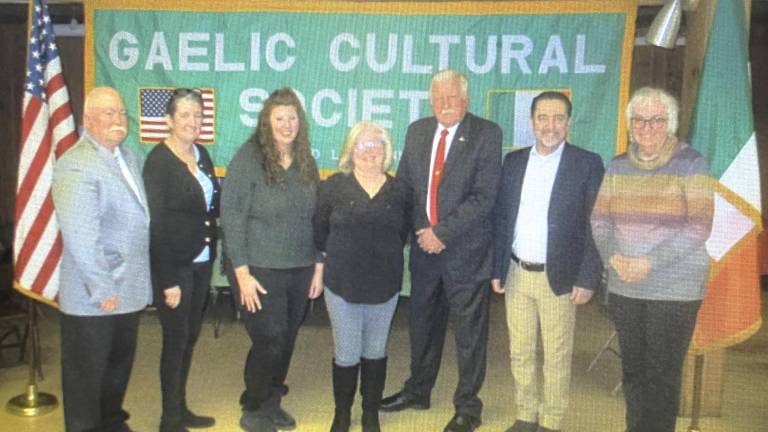 From left: sergeant at arms Vincent Hallinan, recording secretary Maureen Mulcahy, first vice president Katheleen Holder, president Colleen Hallinan, second vice president Denis Mulcahy, corresponding secretary Martin Bracken, and trustee Regina Pinglora.