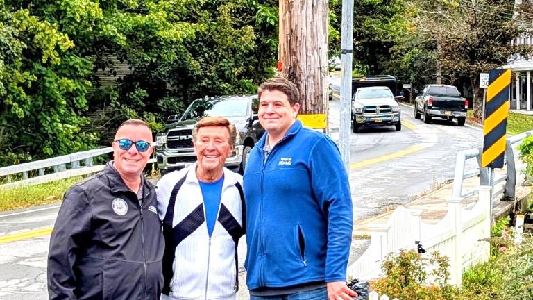 Jimmy Sturr with Assemblyman Karl Brabenec and Florida Mayor Daniel Harter Jr. at the street renaming ceremony in the Village of Florida.