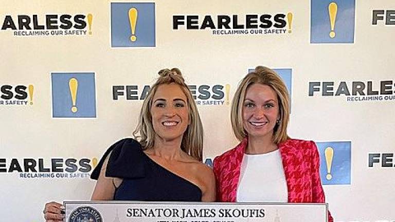 Skoufis’ Chief of Staff, Christie Foster, presents $25,000 in domestic violenec prevention funding to Fearless! Executive Director Kellyann Kostyal-Larrier at the organization’s Nov. 20 brunch.