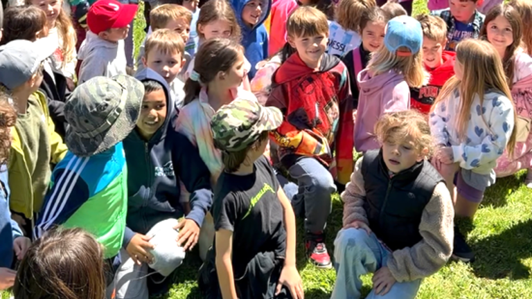 Local students celebrate the opening of Hidden Hollow Trail.
