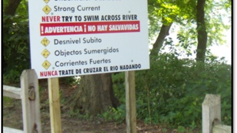 Signs along the Delaware River aim to warn visitors.