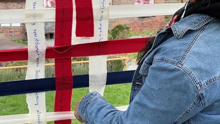 Artist Rachel Olivia Berg will lead ‘A Flag of Many Voices’ workshop where participants will use strips of fabric to create a woven flag.